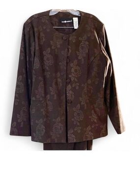 Sag Harbor Women’s Chocolate Brown Floral Pantsuit 14 Two-Piece Career Set